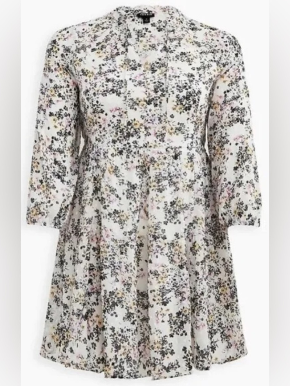 Torrid White Floral Blouse with Black and Yellow Print